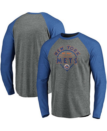 Мужская серая футболка с длинным рукавом и регланом Royal New York Mets True Classics Outfield Arc Fanatics