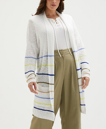 Plus Size Cotton-Linen Blend Striped Cardigan Sweater ELLA rafaella