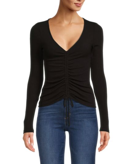 Selena Shirred V-Neck Ruched Top Project Social T