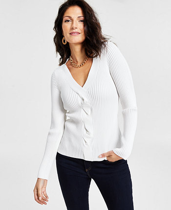 Женский свитер в рубчик с V-образным вырезом спереди, созданный для Macy's I.N.C. International Concepts