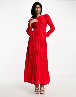 Красное платье макси со структурированным лифом и пышными рукавами Daska Daska