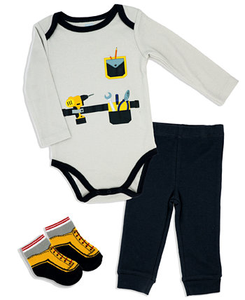 Baby Boys Construction Long Sleeve Bodysuit, Pants and Socks, 3 Piece Set Baby Mode