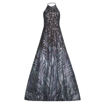 Halter Sequin Embroidered Gown Basix