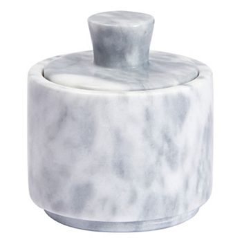 White Marble Salt Cellar with Lid for Seasonings, Spices, Kitchen Counter and Tabletop (3 x 3.3 In) Juvale