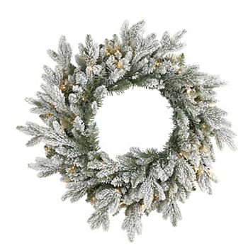 nearly natural LED Flocked Artificial Christmas Wreath Nearly Natural