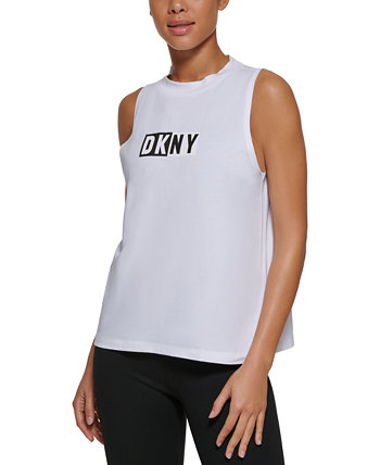 Спортивная женская двухцветная майка с логотипом и принтом DKNY