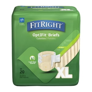 FitRight OptiFit Extra+Briefs with Leak Stop Guards, Adult Disposable Briefs with Tabs, Moderate Absorbency, X-Large, 57"-66", 20 Per Bag (80 Total) FitRight