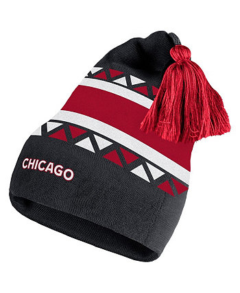 Мужская черно-белая вязаная шапка Chicago Blackhawks Reverse Retro 2.0 Pom с манжетами Adidas