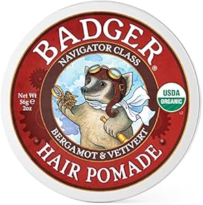 Badger - Hair Pomade, Certified Organic, Medium Hold Hair Pomade with Great Shine, Essential Oils, Mens Hair Pomade, 2oz Badger