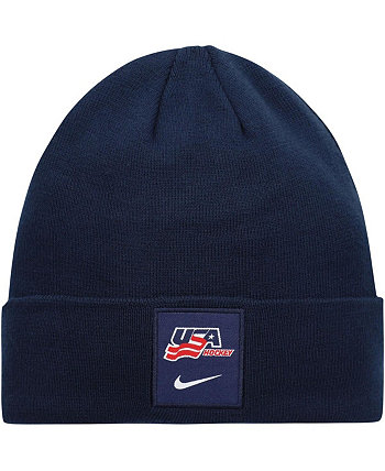 Мужская вязаная шапка темно-синего цвета с манжетами и логотипом США Nike
