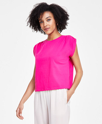 Petite Ruched-Shoulder Cap-Sleeve Knit Top, Created for Macy's Bar III