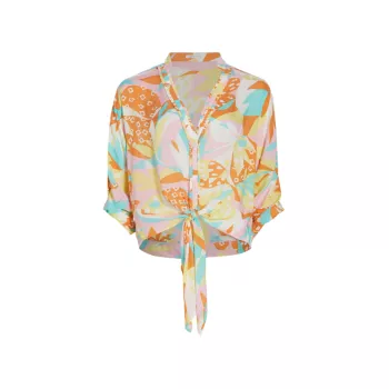 Azia Floral Tie-Front Shirt Poupette St Barth
