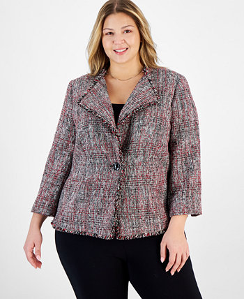 Plus Size Tweed Wing-Collar One-Button Jacket Kasper