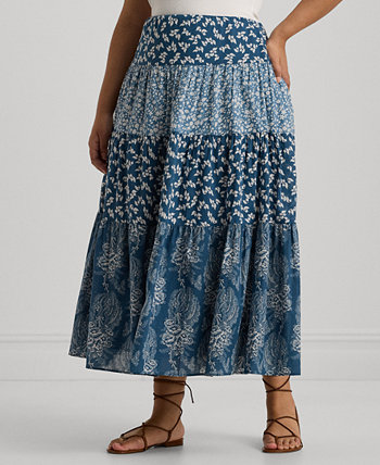 Plus Size Tiered Floral A-Line Skirt LAUREN Ralph Lauren