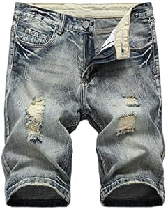 Enrica Men's Ripped Distressed Slim Fit Holes Denim Shorts Enrica