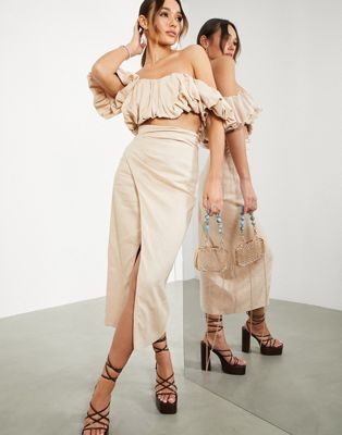 ASOS EDITION side slit midi skirt in stone - part of a set ASOS EDITION