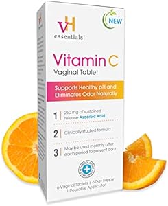 vH essentials Vitamin C Vaginal Tablet | Boric Acid Suppository Alternative | Supports Healthy pH and Eliminates Vaginal Odor Naturally, Vaginal Suppositories for Vaginal Health 6 Count, 1 Applicator VH essentials