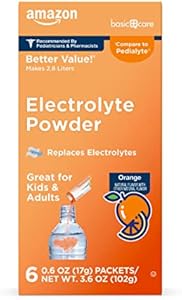 Amazon Basic Care Electrolyte Powder (Порошок) Packets (Пакеты ) for Kids & Adults, Orange Flavor, 6 Count (Pack of 1) Amazon Basic Care