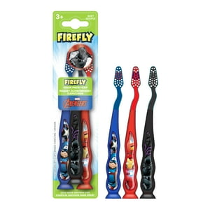 Firefly Avengers Kids Toothbrush Pack with Less Mess Suction Cup, Soft Bristles, Ages 3+, 3 Count Firefly