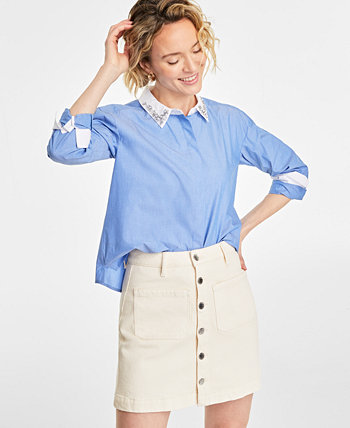 Women's Embellished Delicate-Stripe Shirt, Created for Macy's On 34th