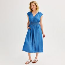 Women's Sonoma Goods For Life® Smocked Button Front Midi Dress SONOMA