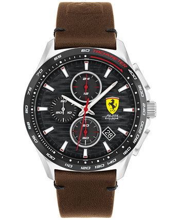 Мужские часы с хронографом Pilota Evo с коричневым кожаным ремешком 44 мм Ferrari