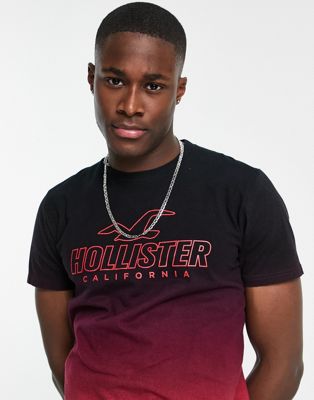 Бордовая футболка Hollister с эффектом омбре Hollister