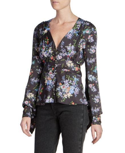 Многослойная блузка с цветочным принтом на манжетах PACO RABANNE