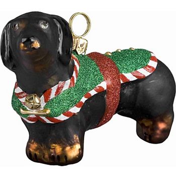 Joy To The World Dachshund Santas Little Yelper Dog Polish Glass Christmas Ornament Decoration Pinnacle Peak Trading Company