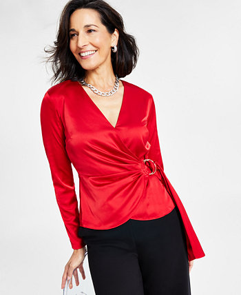 Женская атласная блузка Surplice, созданная для Macy's I.N.C. International Concepts