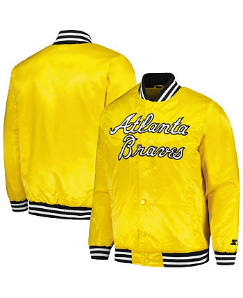 Мужская атласная университетская куртка с длинными кнопками золотого цвета Atlanta Braves Cross Bronx Fashion Starter