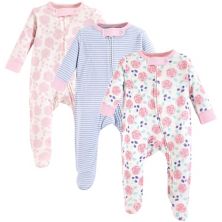 Touched by Nature Baby Girl Organic Cotton Zipper Sleep and Play 3pk, Pink Rose Touched by Nature