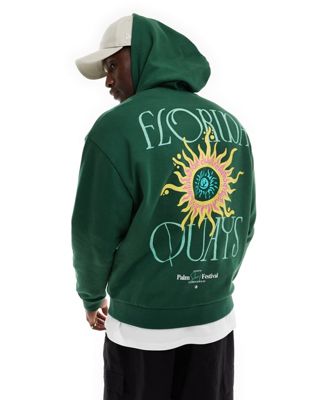 ASOS DESIGN oversized hoodie in dark green with back sun print ASOS DESIGN
