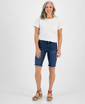 Джинсовые шорты-бермуды Petite Raw-Edge, созданные для Macy's Style & Co