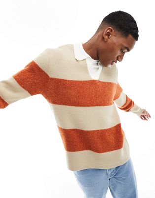 Мужской свитер ASOS DESIGN в полоску оранжевого и белого цветов ASOS DESIGN