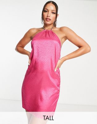 Ярко-розовое жаккардовое платье с анималистичным принтом Lola May Tall LOLA MAY TALL