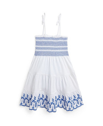Платье из хлопкового трикотажа с присборенными люверсами для малышей и маленьких девочек Polo Ralph Lauren
