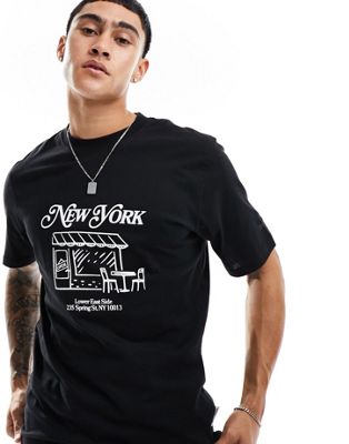Черная оверсайз-футболка с принтом «Нью-Йорк» Jack & Jones Jack & Jones