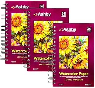 Ashby - 1 Pad (36 Sheets) of Premium Quality Watercolor Paper 140lb (300 GSM). Perfect for Most Wet & Dry Media. Spiral Bound with a Perforated Edge for Easy Removal - Natural White Color Ashby