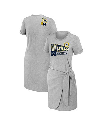 Женское платье-футболка с завязками Heather Grey Michigan Wolverines WEAR by Erin Andrews