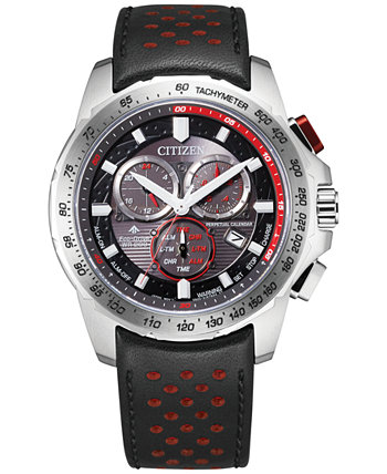 Мужские часы Eco-Drive с хронографом Promaster Land с черным и красным кожаным ремешком, 43 мм Citizen