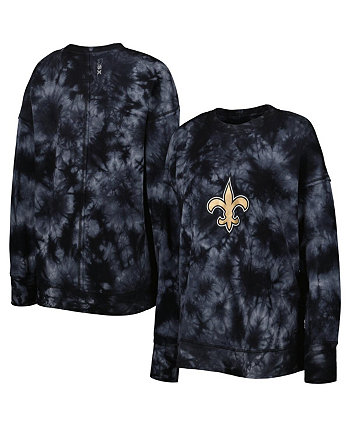 Женская черная толстовка New Orleans Saints Bailey Tie-Dye Tri-Blend Pullover Sweatshirt MSX by Michael Strahan