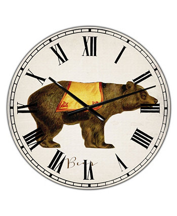 Крупногабаритные настенные часы «Цирковые животные с медведем» - 36 дюймов x 28 дюймов x 1 дюйм Designart