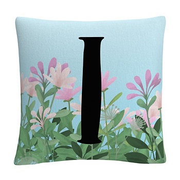 Розовый цветочный сад Письмо Иллюстрация 16x16 "Декоративная подушка от ABC BALDWIN