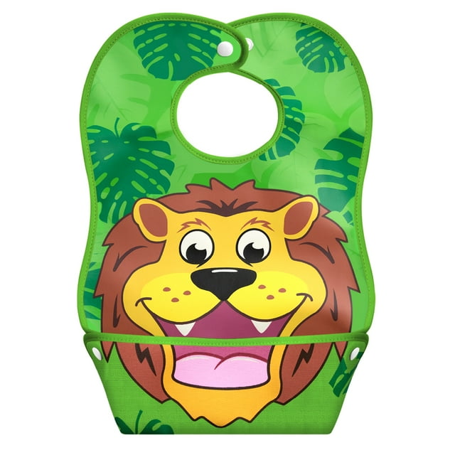 LA Baby Crumb Snatcher Waterproof Pocket Bib Large, Catch-All Pocket Design, Lion L.A. Baby