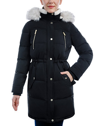 Женское пуховое пальто с капюшоном и флисовым воротником и отделкой из искусственного меха Michael Kors