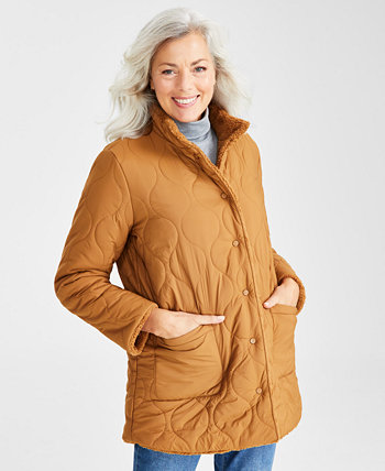 Двусторонняя стеганая куртка из шерпы Petite, созданная для Macy's Style & Co