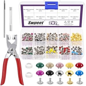 Swpeet 405Pcs 10 Colors 5mm Double Round Cap Leather Rivets with Fixing Tools, Double Cap Rivet Metal Studs, Leather Rivets Craft Belt Ideal for DIY Craft Leather Craft Repairs Decoration Swpeet