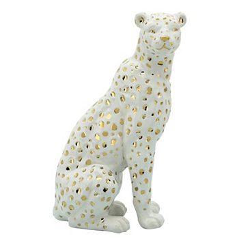 11.25" White and Gold Ceramic Sitting Leopard Figurine Kingston Living