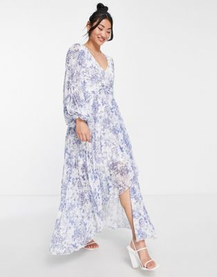 Style Cheat twist waist pleated maxi dress in blue floral Style Cheat
